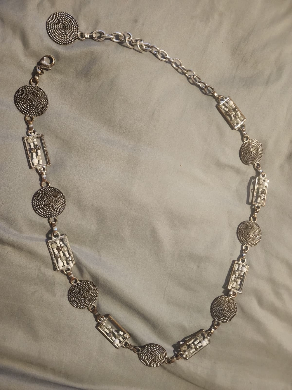 VINTAGE SilverTone Decorativ Link Belt- Elegant Silver Circle & Rectangle Desig